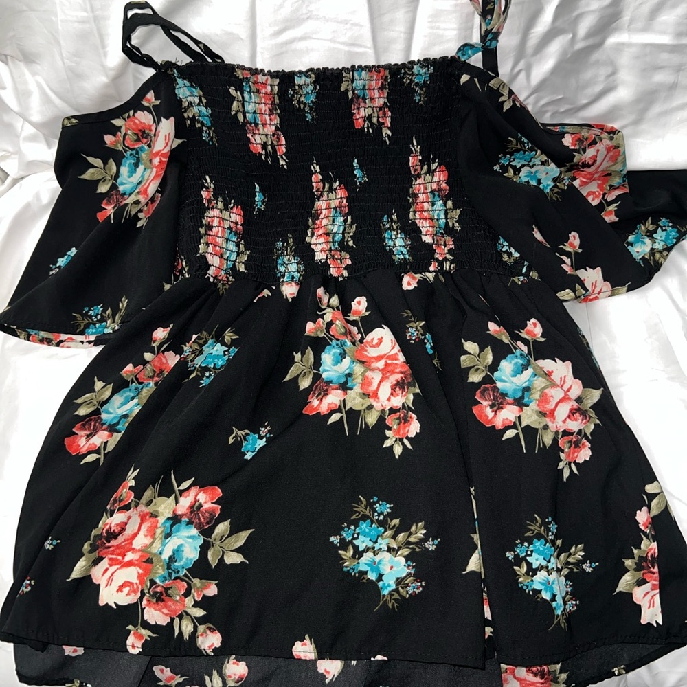 Torrid Black Floral Cold Shoulder Blouse